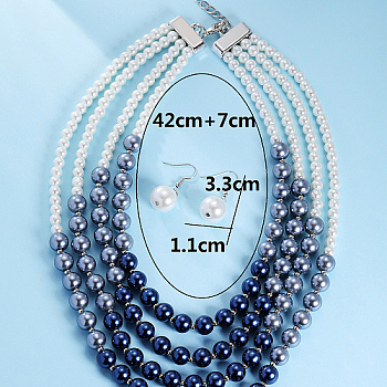 Imitation Pearl Jewelry Set, Zinc Alloy Multi Layer Necklaces and Dangle Earrings for Women, Mixed Color, 420mm, 33x11mm
