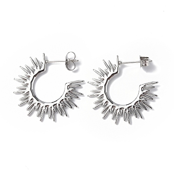304 Stainless Steel Sun Stud Earrings, Half Hoop Earrings for Women, Stainless Steel Color, 1.5x24.5mm, Pin: 0.8mm