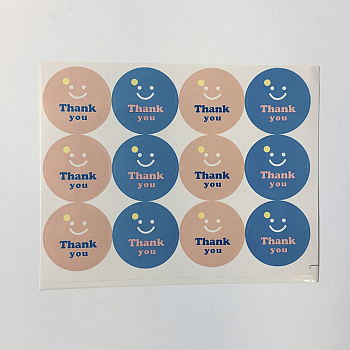 Thank You Sealing Stickers, Label Paster Picture Stickers, Smile Face, Colorful, 35mm, 12pcs/sheet