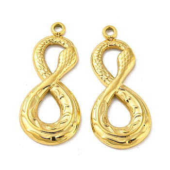 304 Stainless Steel Pendants, Number 8 with Snake Charms, Real 14K Gold Plated, 25x11.5x2mm, Hole: 1.6mm