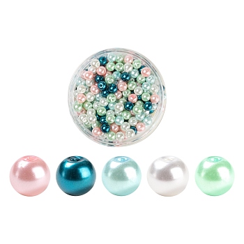 300Pcs Baking Painted Pearlized Glass Pearl Round Beads, Mixed Color, 6~7mm, Hole: 1mm
