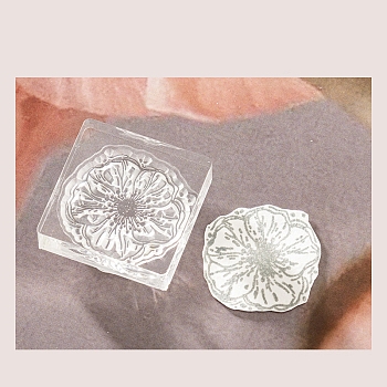 Flower Silicone Clear Stamps with Acrylic Blocks, for Scrapbooking Crafts Making, Square, Clear, 35x35x12.5mm