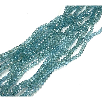 Faceted Rondelle Half Rainbow Plated Transparent Electroplate Glass Beads Strands, Pale Turquoise, 3.5x2mm, Hole: 0.5mm, about 148pcs/strand, 14.9 inch
