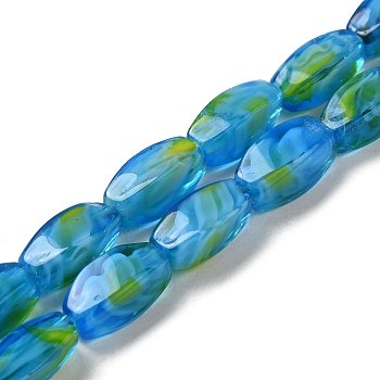 Handmade Milleflori Glass Beads Strands, Twist Oval, Dodger Blue, 14x6x6mm, Hole: 1mm, about 22pcs/strand, 11.81''(30cm)
