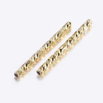 Brass Tube Beads, Tube, Faceted, Golden, 19.5x1.5mm, Hole: 0.5mm