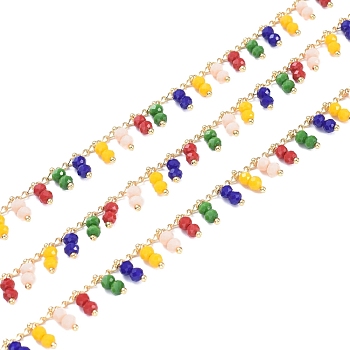 3.28 Feet Handmade Glass Beaded Chains, Soldered, with Golden Tone Brass Findings, Long-Lasting Plated, Colorful, 2x1mm