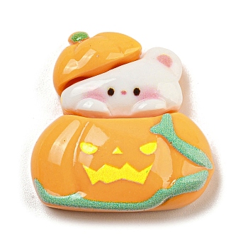 Halloween Theme Opaque Resin Decoden Cabochons, Pumpkin with Bear, 26x25x7.5mm