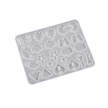 DIY Silicone Pendant Molds, Resin Casting Molds, for UV Resin, Epoxy Resin Jewelry Making, Heart/Star, Key Pattern, 98x120x4mm