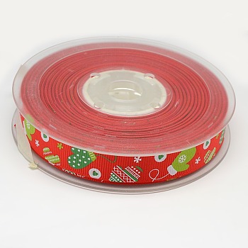 Christmas Gloves Printed Grosgrain Ribbon for Christmas Gift Package, Red, 3/8 inch(9mm), about 100yards/roll(91.44m/roll)