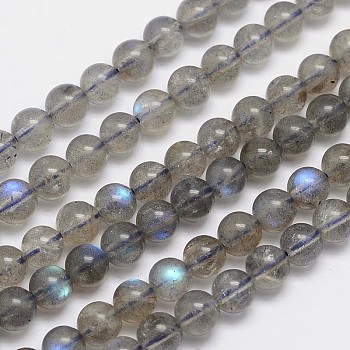 Natural Labradorite Round Bead Strands, Grade AA, 6mm, Hole: 1mm, about 66pcs/strand, 15.5 inch