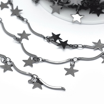 3.28 Feet Brass Scalloped Bar Chains, Star Charms, Long-Lasting Plated, Lead Free & Cadmium Free, Soldered, Gunmetal,16x1x1mm