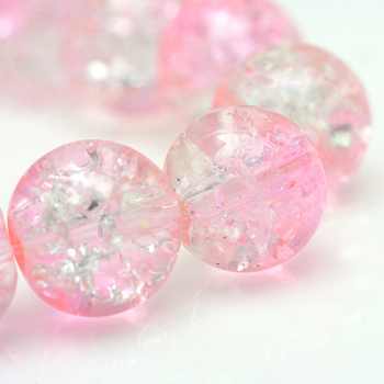 Baking Painted Crackle Glass Beads Strands, Round, Pink, 6mm, Hole: 1.3~1.6mm, about 133pcs/strand, 31.4 inch