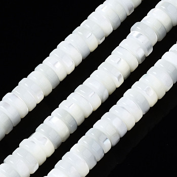 Natural Trochid Shell/Trochus Shell Beads Strands, Bleach, Flat Round/Disc, Heishi Beads, Seashell Color, 6x2mm, Hole: 0.7mm, about 174~176pcs/strand, 15.94 inch(40.5cm)