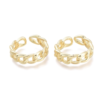 Brass Cuff Rings, Open Rings, Curb Chain Shape, Real 18K Gold Plated, Size 7, Inner Diameter: 17mm