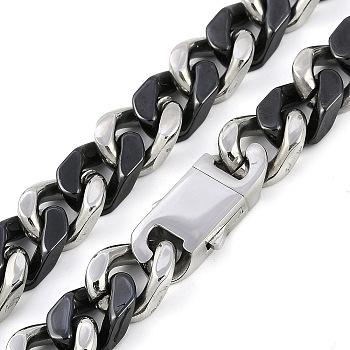 304 Stainless Steel & Ceramics Cuban Link Chain Necklaces for Women, Stainless Steel Color, Black, 18.19 inch(46.2cm)