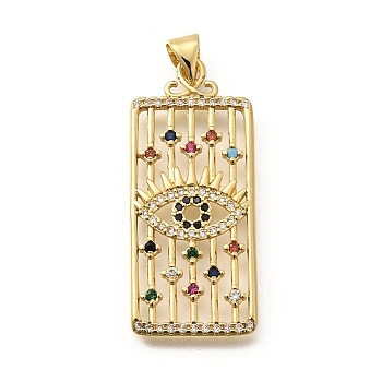 Rack Plating Brass Micro Pave Cubic Zirconia Pendants, Long-Lasting Plated, Lead Free & Cadmium Free, Evil Eye, 35.5x15x2.5mm, Hole: 5x3mm