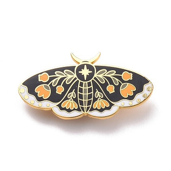 Butterfly with Flower Enamel Pin, Exquisite Alloy Enamel Brooch for Backpack Clothes, Golden, Orange, 23x45x8.5mm, Pin: 0.7mm
