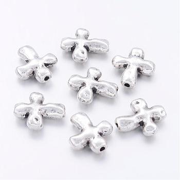 Alloy Beads, Cross, Lead Free and Cadmium Free, Antique Silver, 14x12.5x4mm, Hole: 2mm