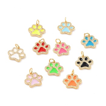 Real 18K Gold Plated Brass Micro Pave Cubic Zirconia Charms, with Jump Ring and Enamel, Long-Lasting Plated, Dog Paw Prints, Mixed Color, 13.5x15x2mm, Jump Ring: 5x1mm, 3mm Inner Diameter