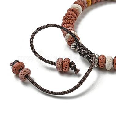 bracelet de perles tressées réglable en pierre de lave naturelle teint en disque(BJEW-G691-01B)-3