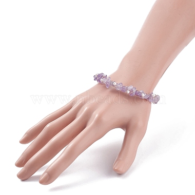 Natural Amethyst Chips Beaded Bracelet with Shell Pearl(BJEW-TA00078-02)-3