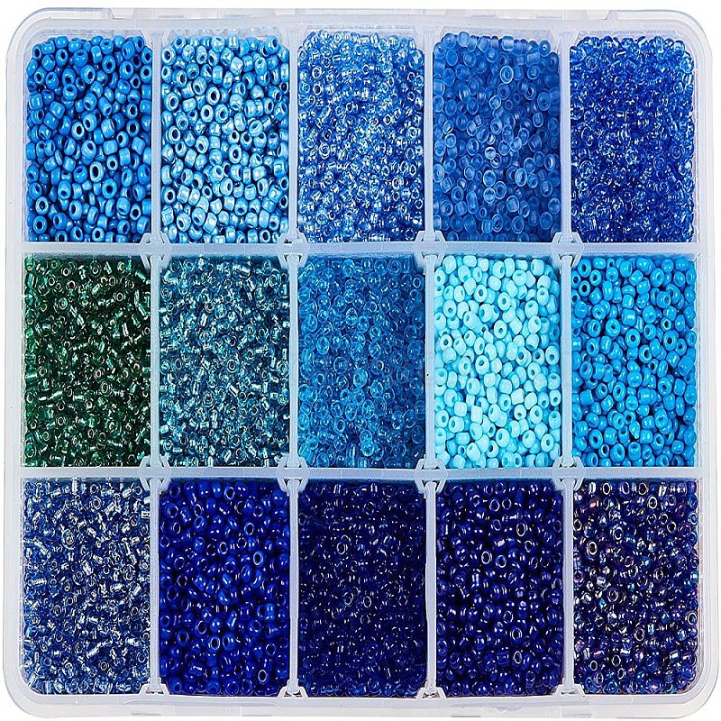 12/0 Glass Seed Beads, Round, Blue, 2mm, Hole: 1mm, 15 colors, about ...