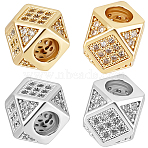 10Pcs 2 Colors Brass Micro Pave Cubic Zirconia Beads, Polygon, Clear, 6.5~7x6.5~7x6.5~7mm, Hole: 3mm, Diagonal Length: 9mm, 5pcs/color(ZIRC-BBC0003-21A)
