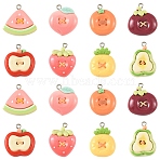 24Pcs 8 Styles Opaque Resin Pendants, Fruit Shapes Button, with Platinum Iron Loop, Mixed Color, 23.5~26.5x19~25.5x6~7.5mm, Hole: 2mm, 3pcs/style(CRES-YW0002-78)