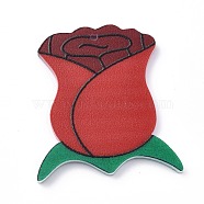 Acrylic Pendants, Valentine's Day Theme Charm, Rose Pattern, 37x33.5x2mm, Hole: 1.5mm(SACR-E007-01B)