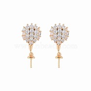 Brass Micro Pave Clear Cubic Zirconia Stud Earring Findings, for Half Drilled Beads, Nickel Free, Hot-air Balloon, Real 18K Gold Plated, 20.5x9mm, Pin: 0.6mm, pin: 0.6mm(for half drilled beads)(KK-S364-156)