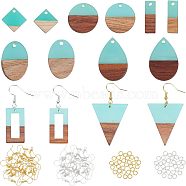 Olycraft Earring Making Kits, Including Resin & Walnut Wood Pendants, Brass Earring Hooks, Brass Jump Rings, Mixed Shapes, Turquoise, 37x31x3.5mm, Hole: 1.8mm, 2pcs(DIY-OC0007-10)