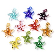 Handmade Lampwork Pendants, Bumpy, Starfish, Mixed Color, 28~34x27~30x7~8.5mm, Hole: 2~2.5mm(LAMP-C015-02)