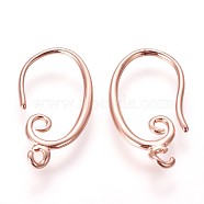 Brass Earring Hooks, with Horizontal Loop, Rose Gold, 19x10.5x1.5mm, Hole: 1.5mm, Pin: 1mm(X-KK-L177-27RG)