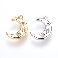 Brass Charms, with Cubic Zirconia, Moon, Mixed Color, 16x10x2mm, Hole: 1.2~1.5mm(ZIRC-G116-06)