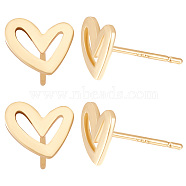 20Pcs Brass Stud Earrings, with Raw(Unplated) Silver Pins and Plastic Protector, Heart, Real 18K Gold Plated, 7.5x9mm, Pin: 0.7mm(KK-BBC0004-63)