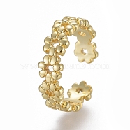 Adjustable Brass Toe Rings, Open Cuff Rings, Open Rings, Flower, Golden, Size 4, Inner Diameter: 14.5mm(RJEW-EE0002-12G)