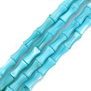 Natural Freshwater Shell Beads Strands, Dyed, Bamboo Stick Shape, Cyan, 8x4.5mm, Hole: 0.8mm, about 46pcs/strand, 14.49 inch(36.8cm)(SHEL-G013-01D)