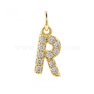 Brass Cubic Zirconia Pendants with Jump Rings, Real 18K Gold Plated, Letter R, 15x8.3x2.2mm, Hole: 2.8mm(FIND-PW0024-09R)