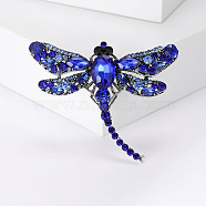 Alloy Brooches, Rhinestone Pin, Jewelry for Women, Dragonfly, Blue, 50x62mm(PW-WG29668-04)