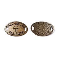 Tibetan Style Alloy Oval with Word & umbrella Links, Cadmium Free & Nickel Free & Lead Free, Antique Bronze, 23x35x4.5mm, Hole: 7x3mm(X-TIBE-Q045-11AB-NR)
