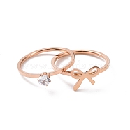 2Pcs 2 Style Clear Cubic Zirconia Couple Rings Set, Ion Plating(IP) 304 Stainless Steel Butterfly Rings for Bestfriends Lovers, Rose Gold, US Size 5 3/4~9(16.3~18.9mm)(RJEW-D120-23RG)