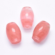 Other Watermelon Stone Glass Beads, Half Drilled(Holes on Both Sides), Barrel, Salmon, 24.5~25x18mm, Hole: 2.5~3mm(G-P384-U04)