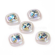 Rainbow Iridescent Plating Acrylic Cabochons, Glitter Cabochons, Square, White, 28.5x28.5x8.5mm(OACR-E011-06)