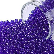 TOHO Round Seed Beads, Japanese Seed Beads, (8) Transparent Cobalt, 11/0, 2.2mm, Hole: 0.8mm, about 1110pcs/bottle, 10g/bottle(SEED-JPTR11-0008)