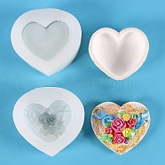 Heart with Rose DIY Storage Box Silicone Molds, Resin Casting Molds, for UV Resin, Epoxy Resin Craft Making, WhiteSmoke, 9.2~9.4x9.7x3.1~3.3cm, 2pcs/set(DIY-G099-01A)