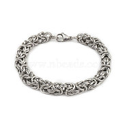 201 Stainless Steel Byzantine Chain Bracelets for Men, Stainless Steel Color, 8-7/8 inch(22.6cm), Wide: 8mm(BJEW-R313-03P)