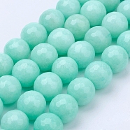 Natural Malaysia Jade Bead Strands, Dyed, Faceted, Round, Aquamarine, 8mm, Hole: 1mm, about 46pcs/strand, 14.5 inch(36.83cm)(X-G-F488-8mm-22)