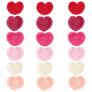 18Pcs 6 Colors Heart Handmade Crochet Cotton Appliques, Ornament Accessories, for DIY Sewing Craft Decoration, Mixed Color, 29~34x35~38x3~3.5mm, 3pcs/color(AJEW-FG0002-47)
