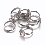Brass Sieve Ring Bases, Lead Free, Cadmium Free and Nickel Free, Adjustable, Platinum Color, Size: Ring: 17mm inner diameter, Tray: 12mm in diameter(EC163-3NFN)