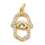 Rack Plating Brass Micro Pave Clear Cubic Zirconia Pendants, Cadmium Free & Nickel Free & Lead Free, Hamsa Hand with Eye, Real 18K Gold Plated, 18x11.5x2mm, Hole: 3.6mm(KK-H431-02G)